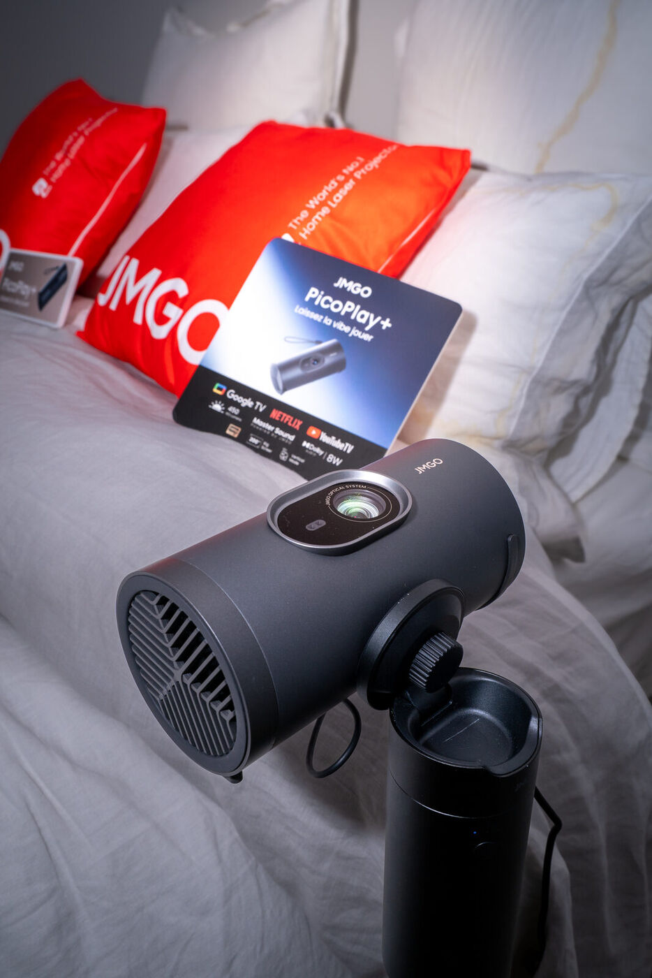 JMGO projector set up in a home cinema