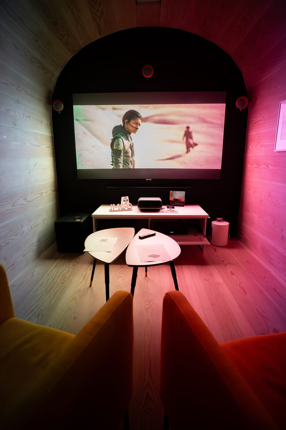 JMGO projector casting onto a wall